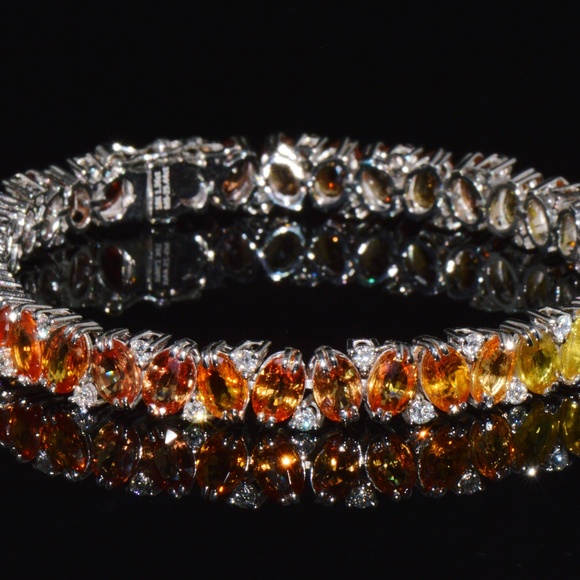 CERTIFIED NATURAL DIAMOND SUNSET GRADIENT SAPPHIRE 18K SOLID GOLD BRACELET - Picture 2 of 16